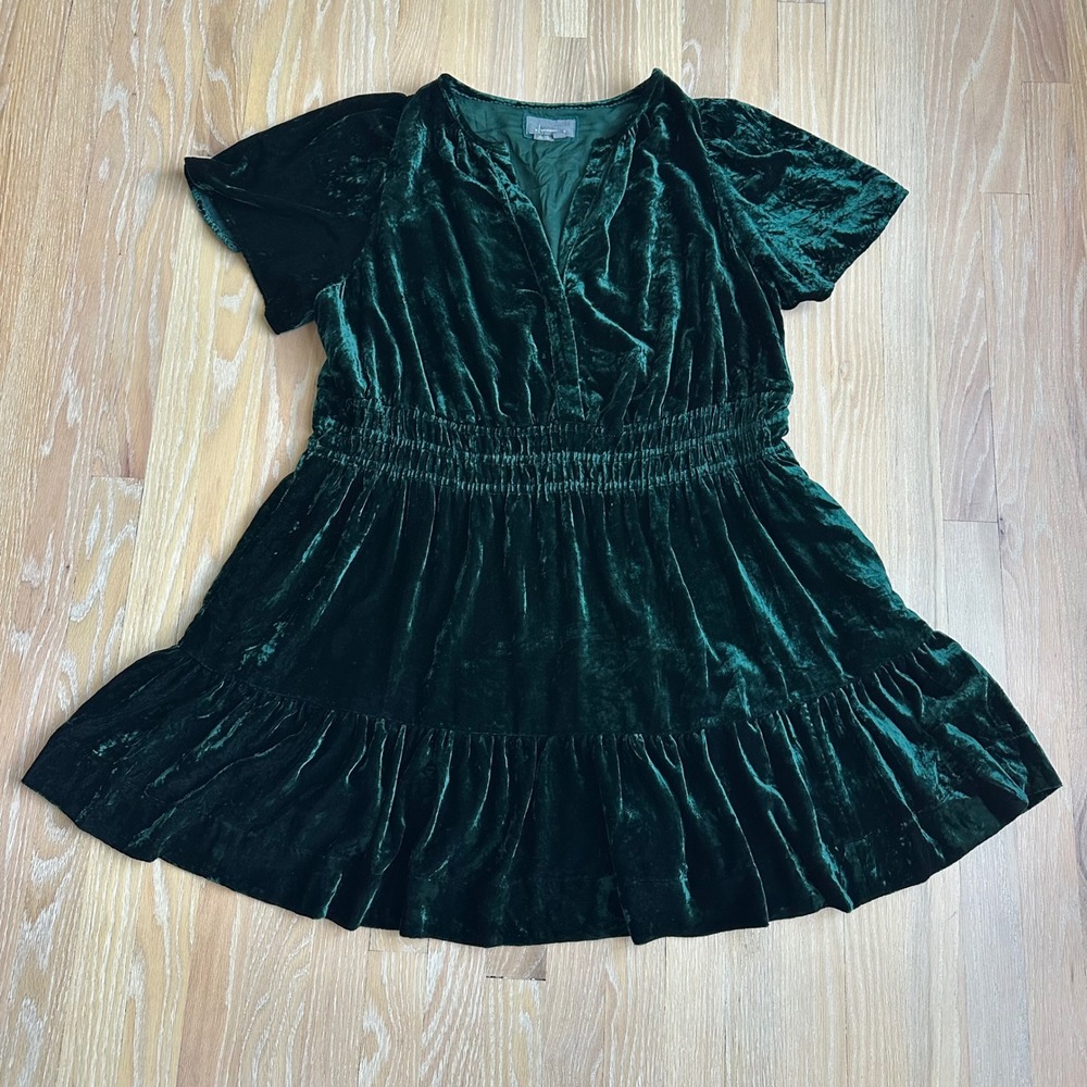 Anthropologie Somerset Mini Velvet Dress Whimsigoth Grunge Romantic Green 3X